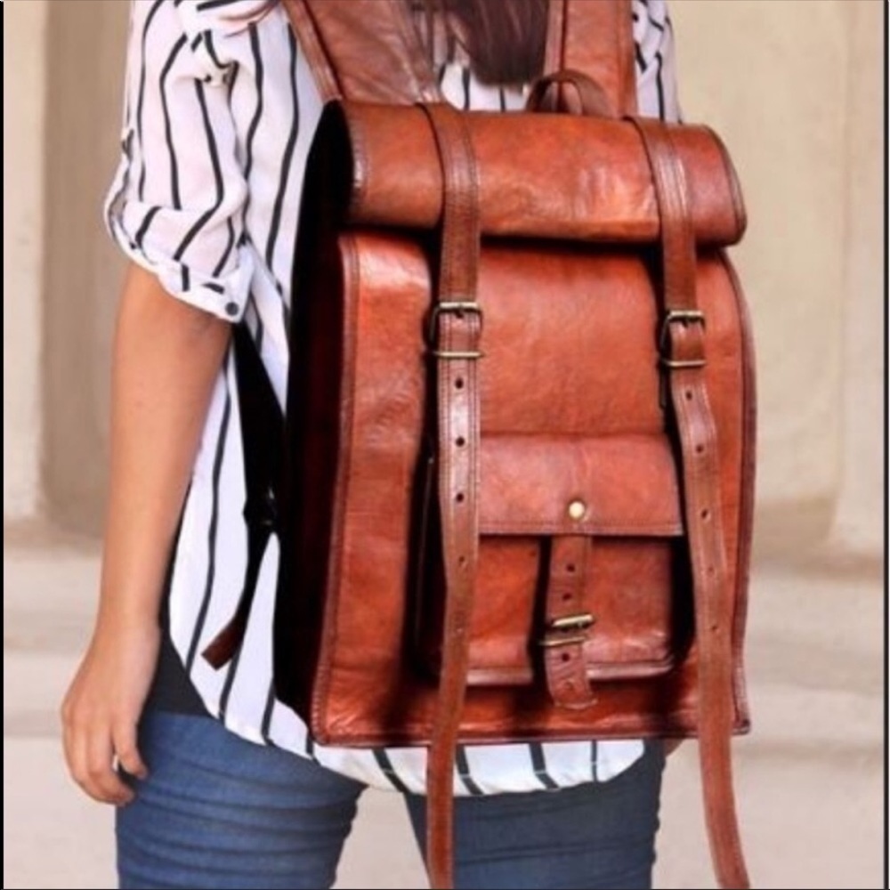 Handmade durable organic Rolltop Leather Backp…
